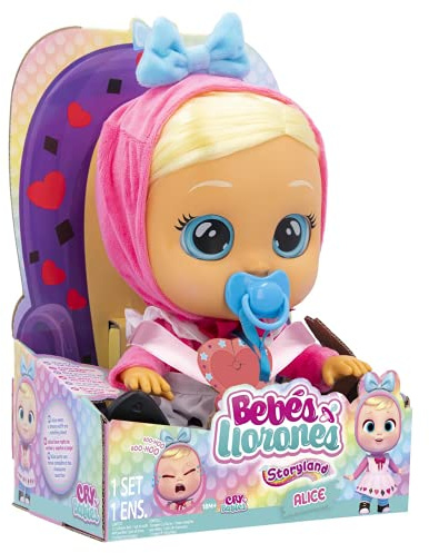 CRY BABIES Storyland Alice | Bambola interattiva che piange lacrime vere, ispirata in una fiaba classica, con capelli e vestitini intercambiabili - Bambola funzionale per bambini dai 2 anni in su