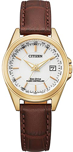 Citizen Damen Analog Quarz Uhr mit Leder Armband EC1183-16A, Weiß