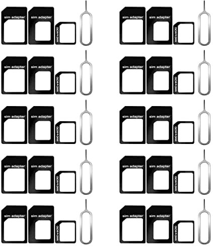 10 Stück SIM-Karten-Adapter, 4-in-1 Standard-SIM-Konverter-Werkzeug-Set mit Stahlfach Auswurfstift, Nano-SIM-Adapter/Mikro-SIM-Adapter/Nano auf Micro-Adapter