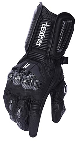 Harssidanzar Guanti da Moto per Uomo e Donna,guanti da moto con protezione nocche in fibra di carbonio Powersports KM045,Nero,taglia L