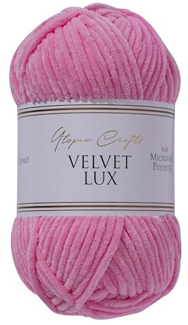 Utopia Crafts Velvet Lux Chenille Yarn 100g (Tulip Pink)