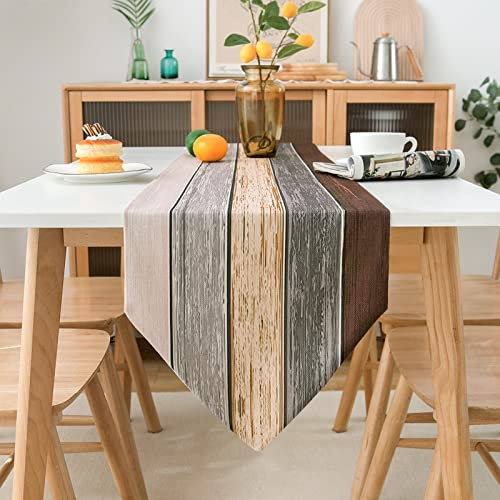 Hanrunsi Tischläufer Grau Moderne Tischläufer Leinen für Esstisch Holz Textur Streifen Farbig Rustikal Alte Tischmatte Läufer Set für Wohnzimmer Küche Tisch Party Hochzeit 33x183cm
