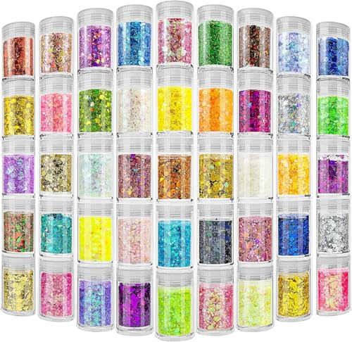 Paillettes Fines pour Art & Craft, 45 Couleurs Paillette Cosmétiques Glitter Fines pour Ongles Nail Art,Maquillage,Corps,les Loisirs Créatifs,Création de Cartes, multicolore