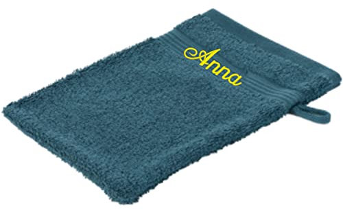 Bentini Waschhandschuh | Gr. 17 x 24 cm | mit Namen Bestickt | Waschlappen frottee | Personalisiert | Hygienisch | Geeignet als Geschenk (Petrol)