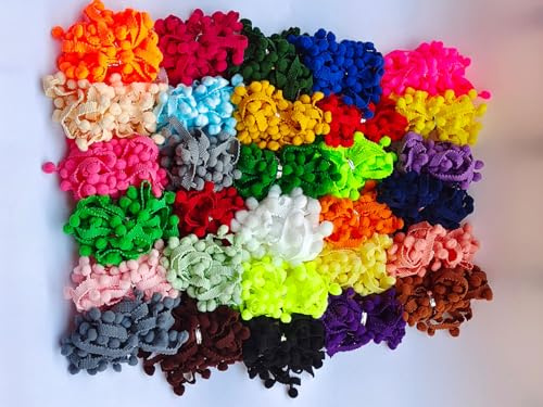 Pom Pom Trim 30 Yards 30 Colors 12mm Ball Fringe Trim for Sewing Accessory Decoration DIY Crafts (Mixed Color 1, 12mm 181243)