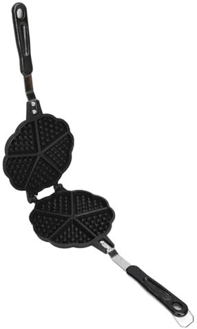 HOHXFYP Sartén para Hacer Gofres Sweetheart, Plancha para Gofres de Aluminio Fundido Antiadherente con Cinco Cavidades de 3,5 Pulgadas, Mini Gofrera Portátil en Forma de Corazón, Negro