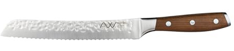 Rockingham Forge Ashwood 20cm Serrated Bread Knife – Professional Chef Kitchen Ultra Sharp German Stainless Steel Blade - Non-Stick Hammered Finish - Durable Full Tang Natural Wood Handle
