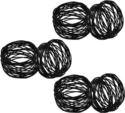 Kimona Handgefertigte Dekorationen, schwarze Serviettenringe, 6 Stück, Metallgeflecht, für Hochzeiten, Dinnerpartys oder den täglichen Gebrauch (Schwarz, 6)
