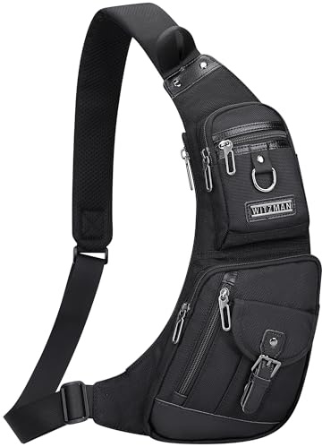WITZMAN Sling Bag Herren Travel Crossbody Bag 6L Leichter Brusttasche Schultertasche umhängetasche Daypack Herren Damen (B702 Schwarz)