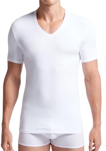 Liabel - Maglia Termica da Uomo (Pacco da 2), Cotone Termico Invernale, Tessuto Interlock, Scollo V e Girocollo - Nere e Bianche (IT, Testo, M, Regular, Regular, Bianche Scollo V)