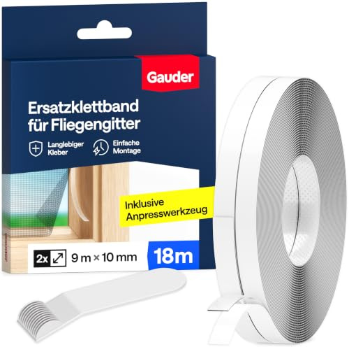 GAUDER Bande Auto-Adhésive à Scratch pour Moustiquaires en Polyester (18 m) | Fixation Forte pour Moustiquaire Fenêtre | Ruban Adhésif Transparent pour Filet Anti-Insectes