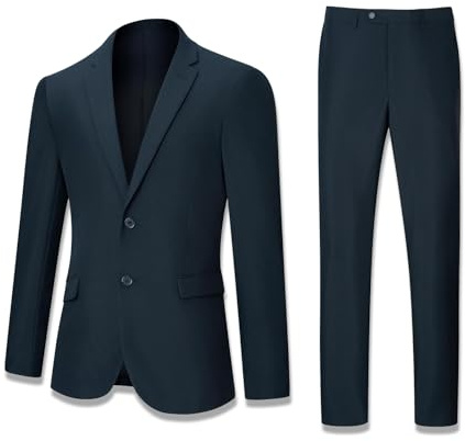 JIKHONEY Men's Suit Slim Fit 2 Piece Suits for Men, Two Button Blazer Jacket Pants Set with Tie for Wedding Business Dinner Navy