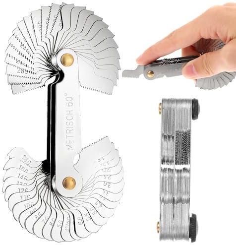 JIEYAO 52 Blätter Metrisch/Whitworth Edelstahl Gewindelehre, 24blatt Metrisch 60grad Und 28blatt Imperial 55grad Feingewinde Messwerkzeug Gewindesteigungslehre Rostschutz Gewindemesslehre Set