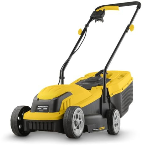 Powerplus Elektro-Rasenmäher POWEG62205 mit 1300 W Motor und (5624) Fangkorb, Rasentrimmer mit Verstellbarer Schnitthöhe, Schnittbreite 320 mm, Garten bis zu 250 m² Rasenflächen, ohne Akku