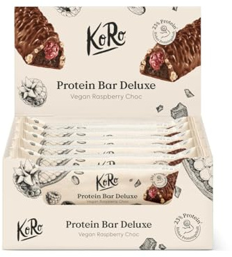 KoRo - Barretta proteica vegan deluxe con lamponi e cioccolato | 12 x 55 g - ad alto contenuto proteico - vegan - ideale pre o post workout