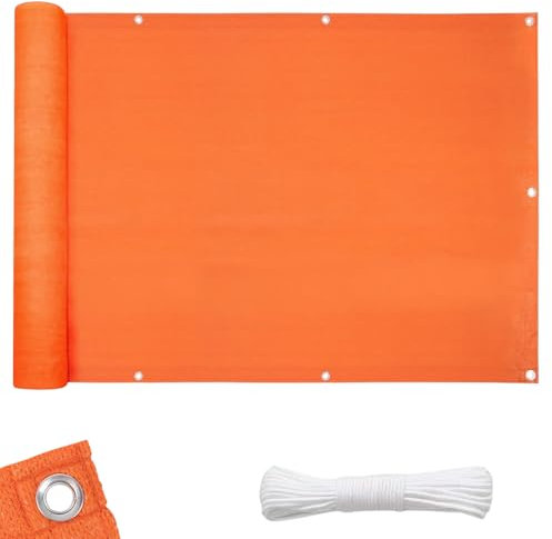 Floordirekt Balkon Sichtschutz ohne Bohren wetterfeste Balkonverkleidung Inkl. Befestigungsschnur, robuste Balkonabdeckung, Balkonbespannung 90x500cm (Orange)
