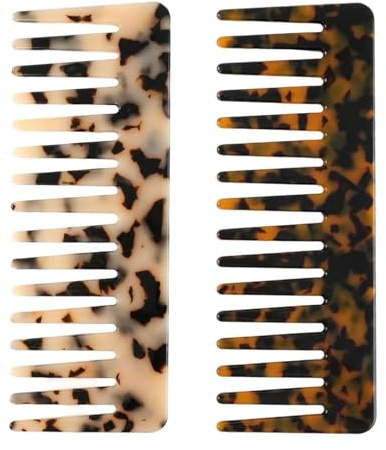 Large Hair Detangling Comb - Wide Tooth Comb Cellulose Detangler Combs for Women Thick Curly Wavy Wet Dry Hair 2 Pack (Tortoise Shell, Ivory)