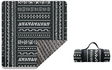 Treer Grande Mantas de Picnic Impermeable, Bohemio Plegable Camping Manta de Playa Portátil para Jardín Pícnic Viajes Camping Fiestas (Negro,150x100cm)