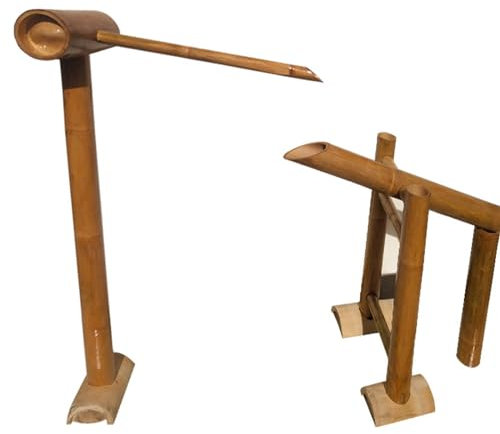 Fontaine en bambou faite à la main – Fontaine japonaise à bascule sur pied en bambou carbonisé jaune carbonisé pour décoration de cour extérieure