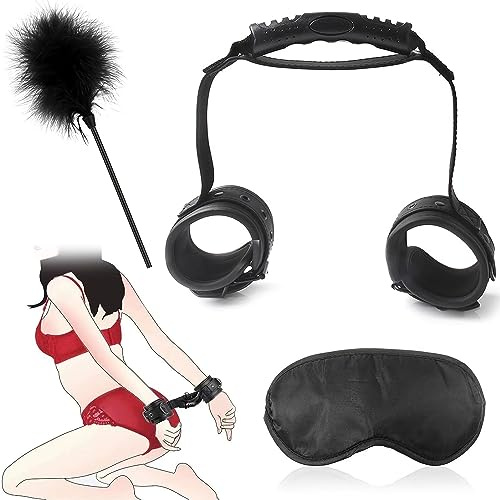 TRQOYTU Ensemble De Bondage, Ensemble De Bondage, Lit Sexuel Avec Menottes, Jouet Sexuel Chatouilleur De Plumes Avec Bandeau, Érotique, Ensemble BDSM, Ensemble De Bondage, Ensemble De Sexe Bondage
