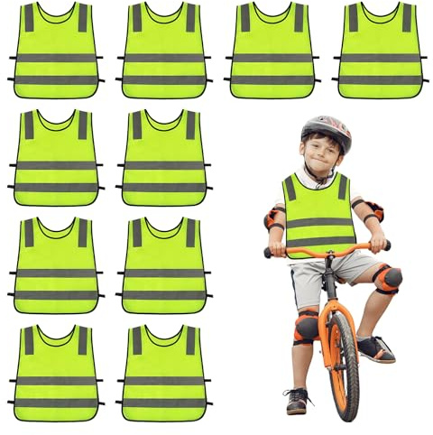 Warnweste Kinder 10 Stück, Kinder Warnweste, Kinderwarnweste Sicherheitsweste Warnwesten Auto für Kinder, Reflektorweste Kinder für Straßenverkehr Schutz Jungs Mädchen, Warnweste Kinder 3-12 Jahre