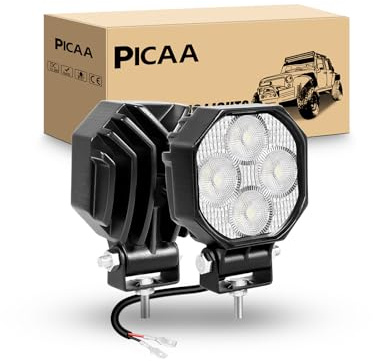 PICAA Phare de Travail Led, 2 pièces 2.8 Pouces 32W Mini Flood feu de brouillard 12V/24V, Pour Ford Camion Bateau Pick-up ATV UTV Chariot Élévateur SUV Moto Scooter Tracteur RV Vélo Moteur 6000K