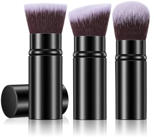 LXUEJIE 3 Pack Retractable Makeup Brush, Travel Kabuki Foundation Brush Portable Powder Foundation Brushes Face Blush Brushes for Blending Liquid Blush Bronzer Buffing Sunscreen Concealing