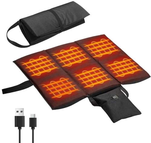 Cojín de asiento con calefacción, cojín térmico recargable por USB, plegable, portátil, con 3 temperaturas ajustables, 44 x 40 cm, cojín de calor eléctrico, cojín de espalda para oficina, exterior