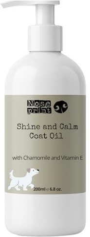 Shine & Calm Coat Oil för hundar och katter – Naturlig polerande och lugnande olja med kamomill, E-vitamin och rapsolja | återfuktar, lugnar huden och ger glans till håret | 200 ml