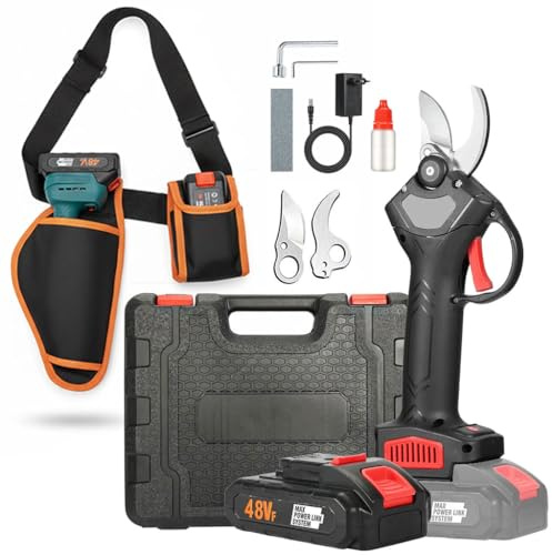 K2 STORE Forbici da Potatura Elettriche a Batteria 48V Professionali – Kit Completo con 2 Batterie, Cintura con Fondina e Valigetta, Taglio 25mm, Cesoie per Ulivo, Vigneto, Alberi da Frutto e Giardino