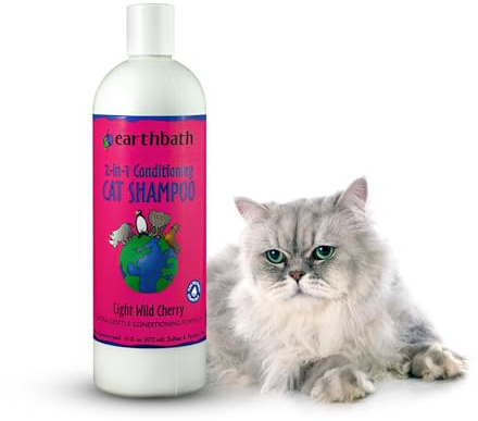 earthbath, Wild Cherry 2-in-1 Cat Conditioning Shampoo - Cruelty Free Cat Shampoo and Conditioner, Made in USA, Gentle, Safe Pet Wash for Kittens - 16 Oz (1 Pack)