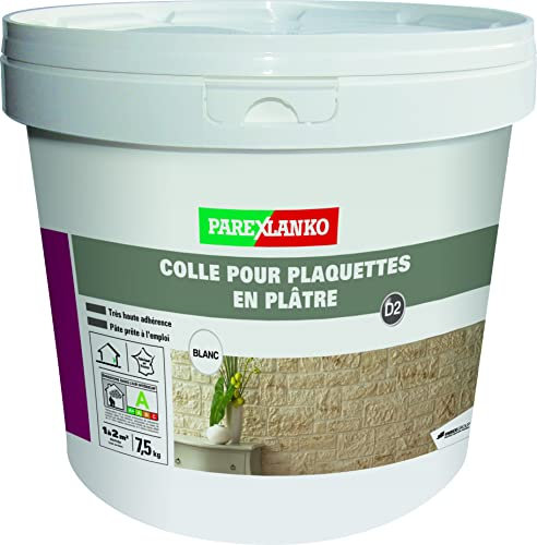 Parexlanko - Colle en pâte - Colle pour Plaquettes en Plâtre - Blanc - Pose de plaquettes, briquettes et pierres de parement - Murs intérieurs - 7,5kg