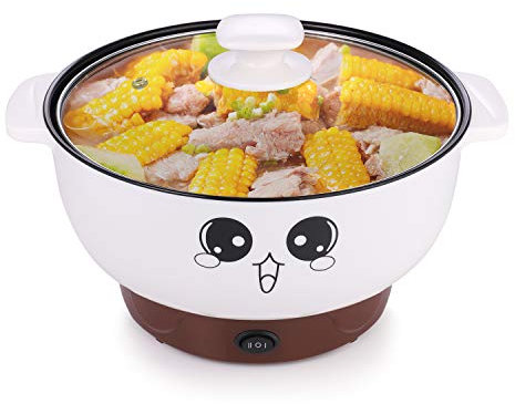 Sartén eléctrica antiadherente para olla caliente, sartén eléctrica de acero inoxidable de 2,3 l, sartén redonda multicocina con tapa para saltear/estofado/vapor, perfecta para pasta/fideos/huevo/sopa