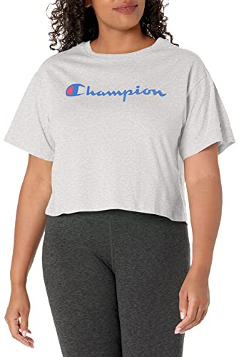 Champion The Cropped Tee T-Shirt, Gris Oxford, S Femme