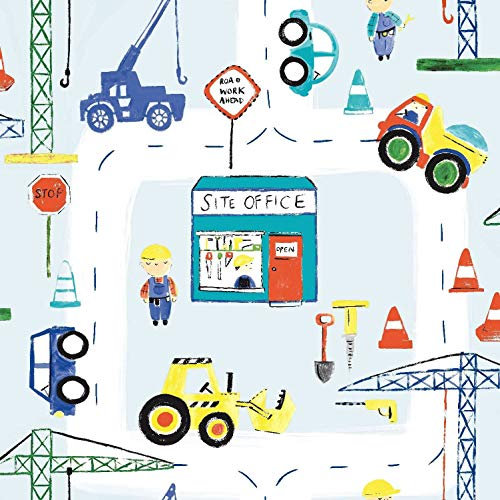 Kids Builder Wallpaper Trucks Diggers Crane Cars Road Works Children's Bedroom from YöL