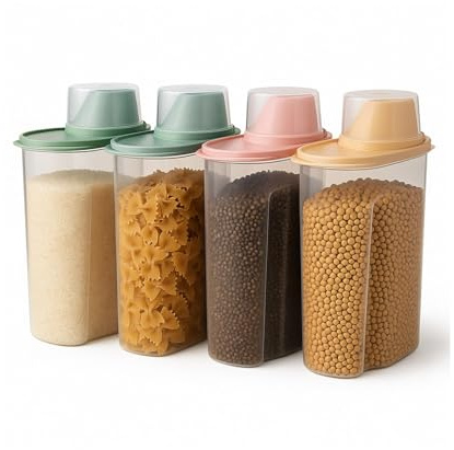 Youyijia 4PCS 2.2L Airtight Cereal Storage Containers with Lids & Measuring Cup, BPA-Free Plastic Food Dispensers with Pour Spout for Kitchen Cupboard & Pantry Organisation, Cereal Rice Pasta Pet Food