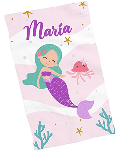 ZPUBLI+ Toallas de Mano y Cara Personalizadas con Nombre (30x50). Regalo Infantil Original para el Colegio, excursiones, Camping, Ejercicio etc. (Toalla Manos Sirena 2)