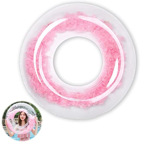 Schwimmring, Schwimm Ringe Federn, RosyFate Aufblasbarer Schwimmring Feder Herz Rund Dekor, Schwimmring für Erwachsene Und Kinder, Schwimmen im Sommer, Strand, Schwimmbad Spielzeug (Rosa)