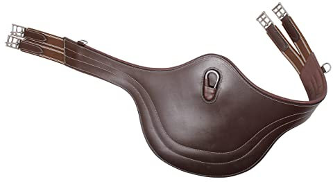 ARBO-INOX Stollenschutzgurt Leder Sattelgurt mit Bauchlatz und Elastikeinsätzen (135cm, Dunkelbraun)