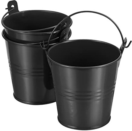 PATIKIL 3 Height Mini Metal Bucket, 3 Pack Colorful Metal Succulents Pot Party Decorative Pails with Handles for Small Succulents, Black (About 200ML)