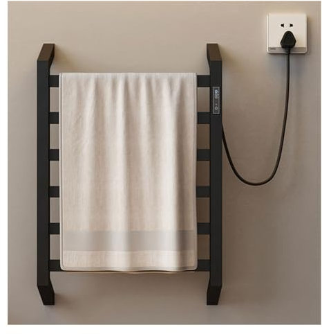 Radiador Toallero Eléctrico con 6 Barras, Secador de Toallas Baño Acero Inoxidable, Calentador de Toallas de Pared con 4/6/8H Temporizador Termostato Inteligente,Negro,Right Line