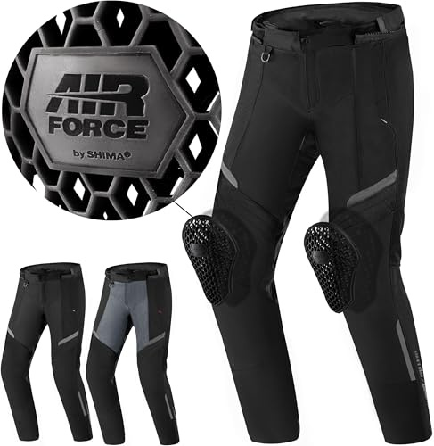 SHIMA RUSH Pantaloni Moto Uomo con Protezioni 4 Stagioni | AIRFORCE Protezione Ginocchio | Pantaloni da Moto Impermeabile Estiva Tuta Giacchetta Touring (Nero, Uomo, Pantalone, Taglia XXL)