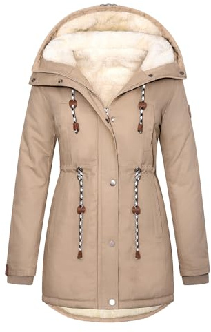 TOMEEK Manteau Femme Hiver Chaud Veste Parka Chauffante Blouson Polaire Longue Manteau à Capuche Chic et Elegant Outercoat avec Poches Doublure en Peluche Zippé Jacket,Kaki,Taille L