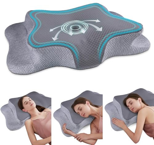 CHxxy Memory Foam Kissen, Gebärmutterhalskissen für Nacken und Schultern Schmerzlinderung, Ergonomische Kontur Bett Kissen, weich für Seitenschlaf Magen Schlafen und Rücken Schlafen Vollgrau