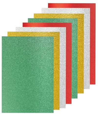 20 Sheets Christmas Glitter Cardstock Paper, A4 Thick Glitter Craft Paper for Scrapbook DIY Art Project Greeting Cards Wedding Christmas Party Decoration 250GSM (Red Green Gold Silver)