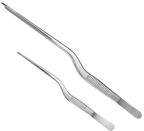 TOPBATHY 3sets Curved Tip Tweezers Fishbone Remover Offset Hair Removing Tweezers Fish Tongs for Kitchen 2pcs*3