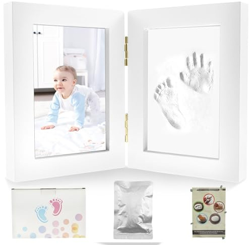 Foppla Baby fotavtryck kit personlig nyfödd minnessak fotavtryck kit säker baby hand och fotavtryck kit trä nyfödd minnessak ram gör-det-själv baby handtryck kit för nyfödda pojkar flickor (vit)