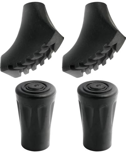 Tacos de Goma para Bastones de Senderismo, 4 Piezas, Protectores para Bastones de Trekking y Marcha Nórdica, 2 Puntas Redondas y 2 en Forma de Herradura, Repuestos Universales para Asfalto y Montaña
