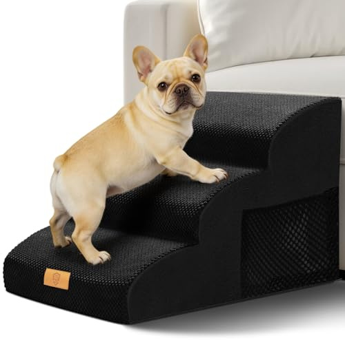 Thihome Dog Steps for Sofa, 3-Steps Dog Ramp with Non-Slip Removable Cover, Safe & Soft High Density Foam Pet Stairs for Bed Chair Sofa Couch, Dogs Stairs for Small Dogs, 60 x 40 x 40cm, Black