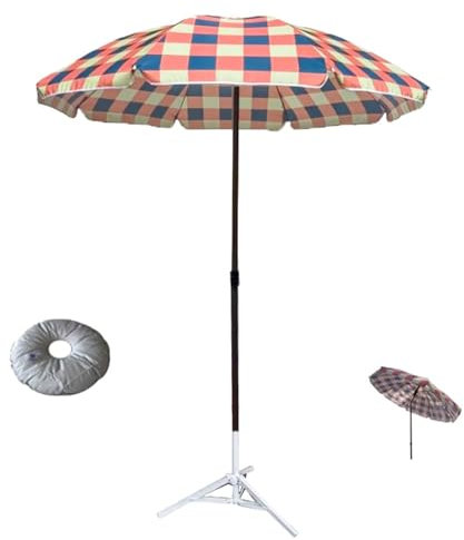 ZIUSFAC 160cm Sonnenschirm Strand Tragbar Terrassenschirm Handkurbel Balkonschirm Klein Marktschirm Mit Fransen Wasserdicht Gartenschirm Retro